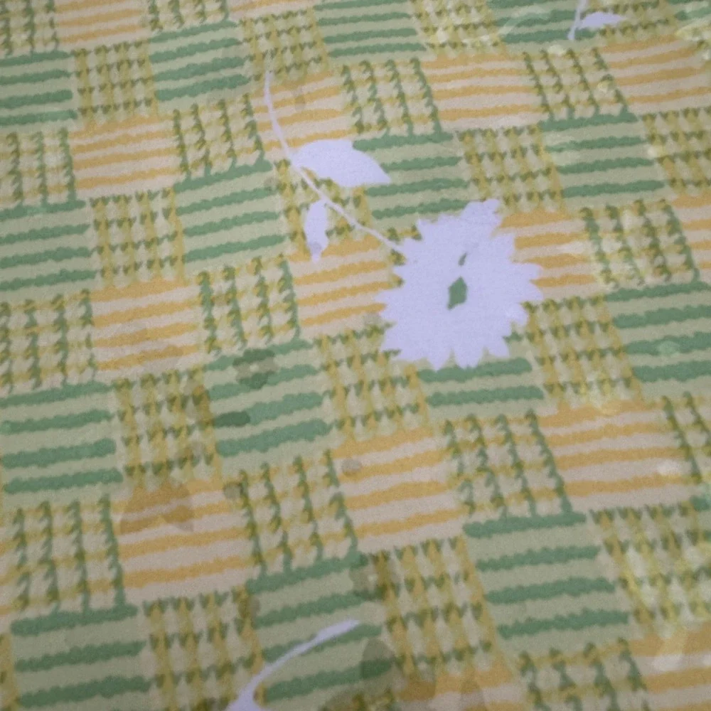 Carlisle Silk Scarf Yellow/Green Plaid White Flowers‎ 20
